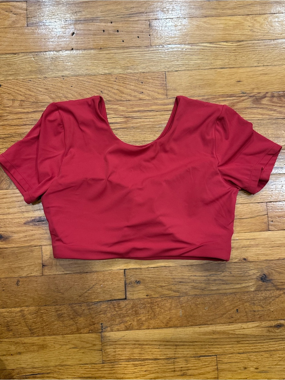 Women's Red Crop Work Out Top - Classic Scoop Neck, Open Back